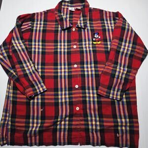The Disney Store Sleep Wear Top Women’s L/XL Red Buttons Plaid Mickey Mouse VTG